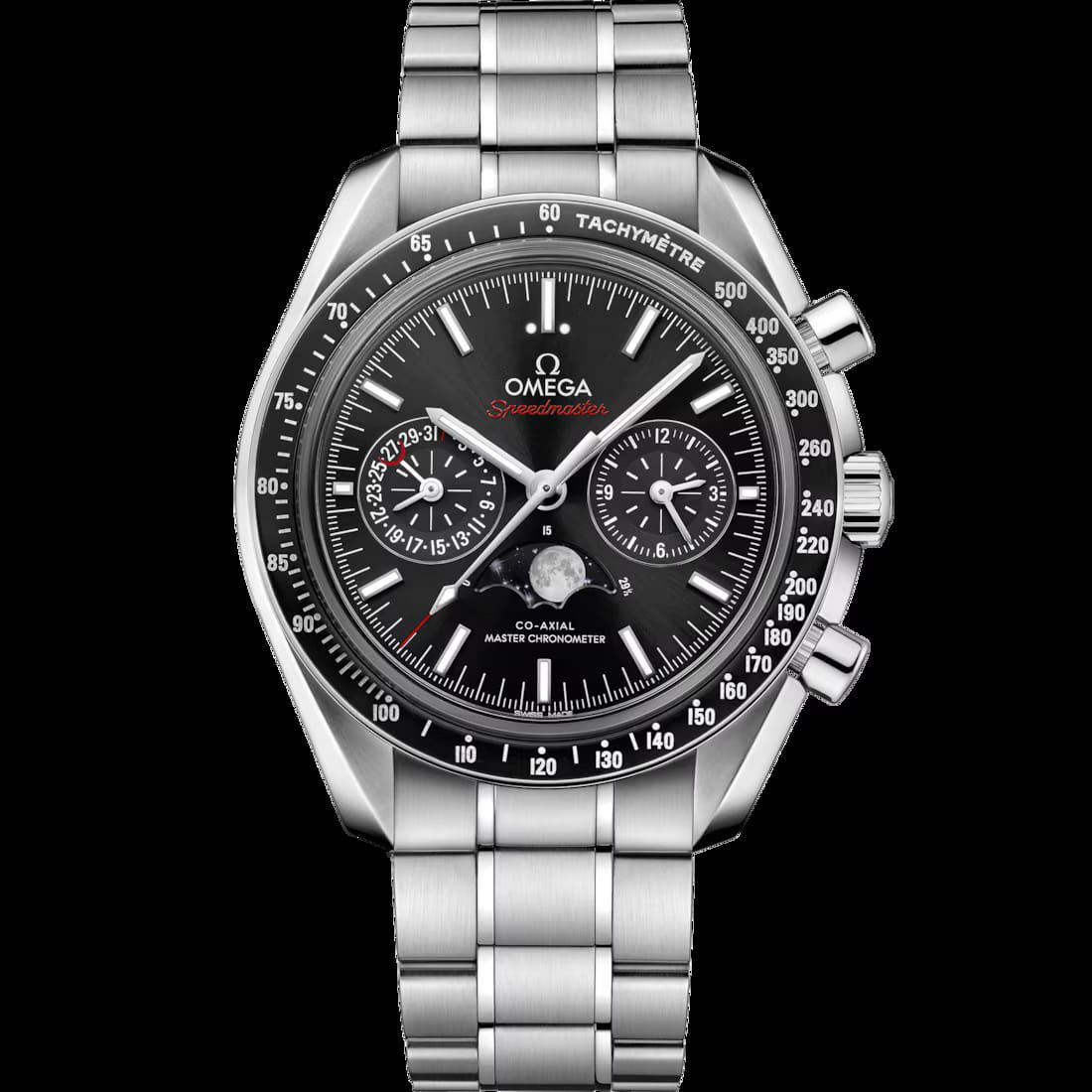 Omega SpeedMaster MoonPhase Silver Black Automatic Replica Watch